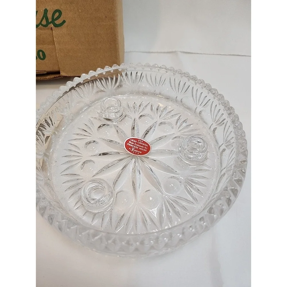 VTG Princess House 24% Full Lead Crystal 3 Lite Taper Candle Holder W/ 6 Candles